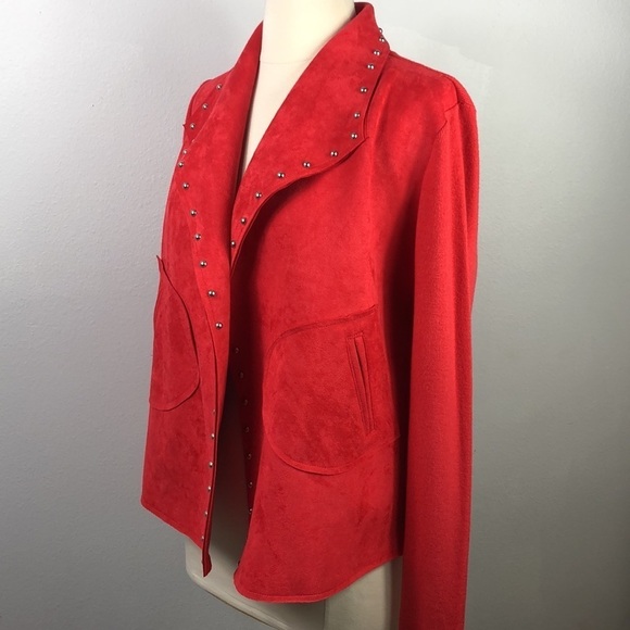 NWT New Sioni Crop Jacket Red Studded Soft Suede Medium - Picture 3 of 13